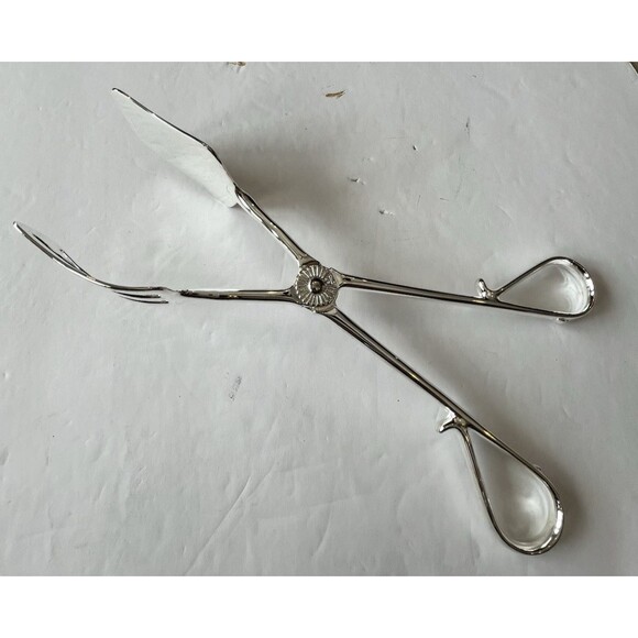 Elegance Silverplated Serving Tongs, set of three Cake Bread Salad 10" EP Zinc - Picture 13 of 16